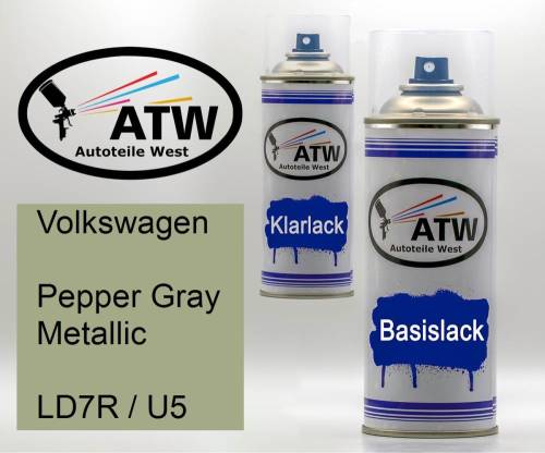 Volkswagen, Pepper Gray Metallic, LD7R / U5: 400ml Sprühdose + 400ml Klarlack - Set, von ATW Autoteile West.